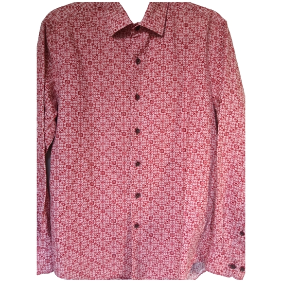 Tasso Elba Men's Red Patterned Button Down Shirt - Picture 1 of 7